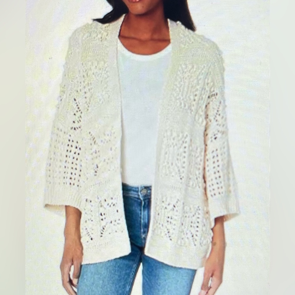 Lucky Brand Crochet Cardigan Cream Color, perfect transitional piece to fall